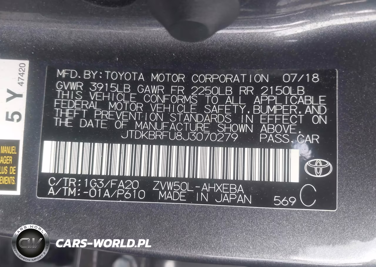 2018 Toyota Prius Two VIN:JTDKBRFU8J3070279 - 9