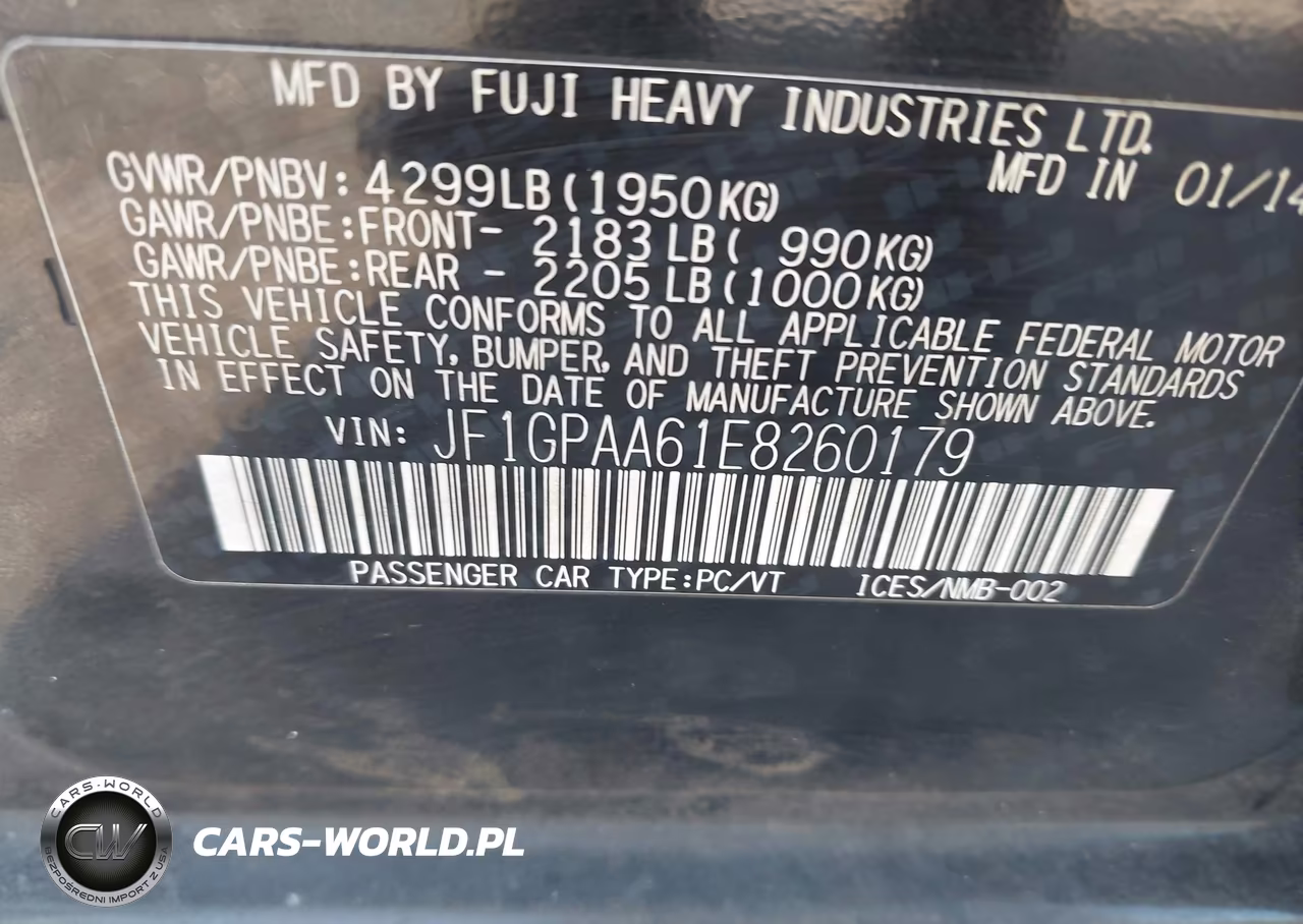 2014 Subaru Impreza 2.0I VIN:JF1GPAA61E8260179 - 9