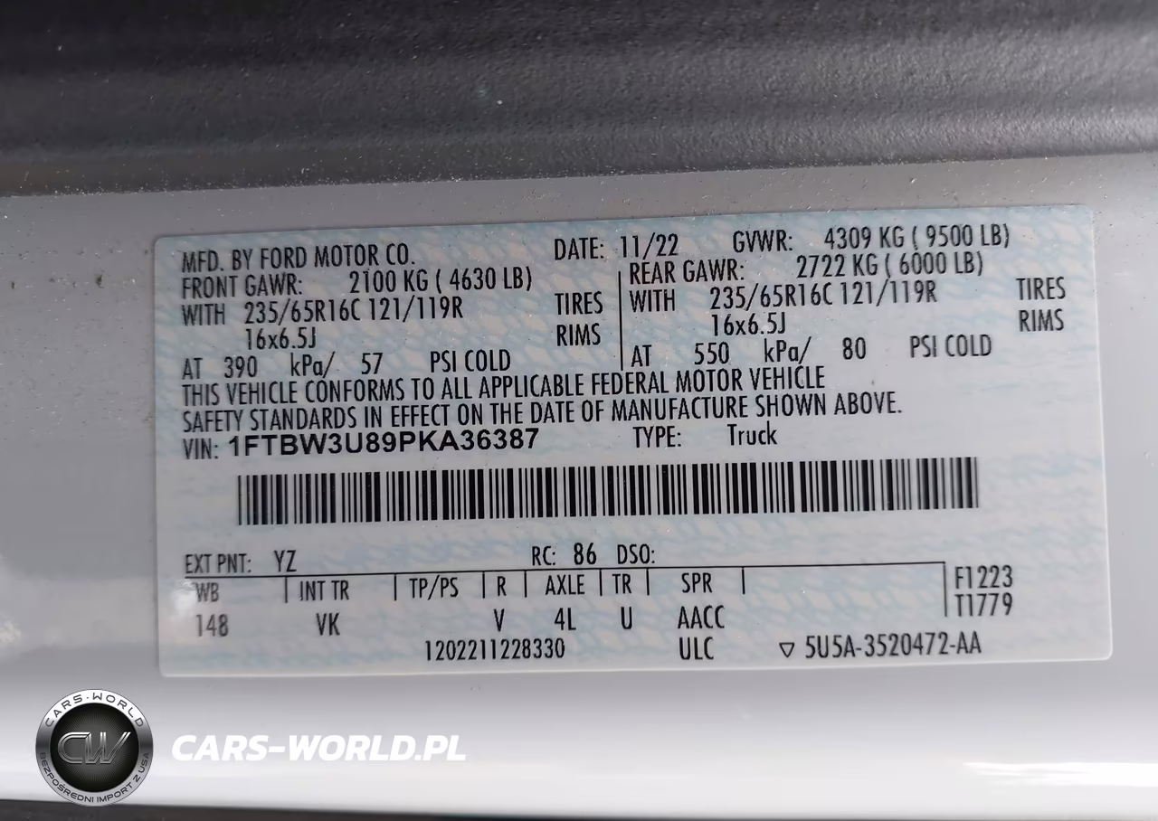 2023 Ford Transit-350 Cargo Van VIN:1FTBW3U89PKA36387 - 9
