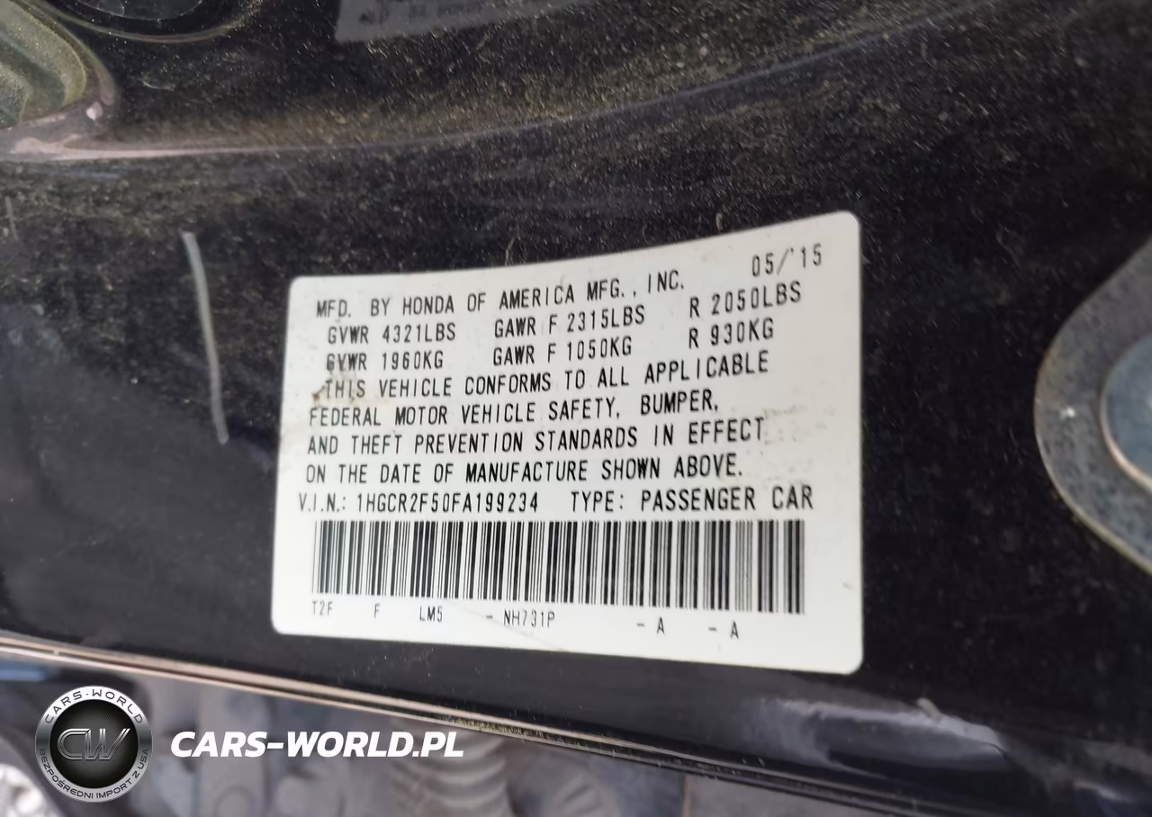 2015 Honda Accord Sport VIN:1HGCR2F50FA199234 - 9