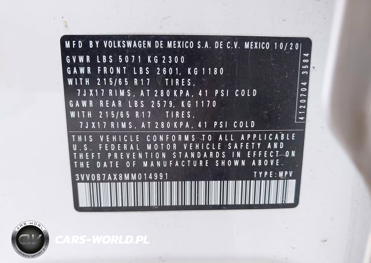 2021 Volkswagen Tiguan 2.0T S VIN:3VV0B7AX8MM014991 - 9