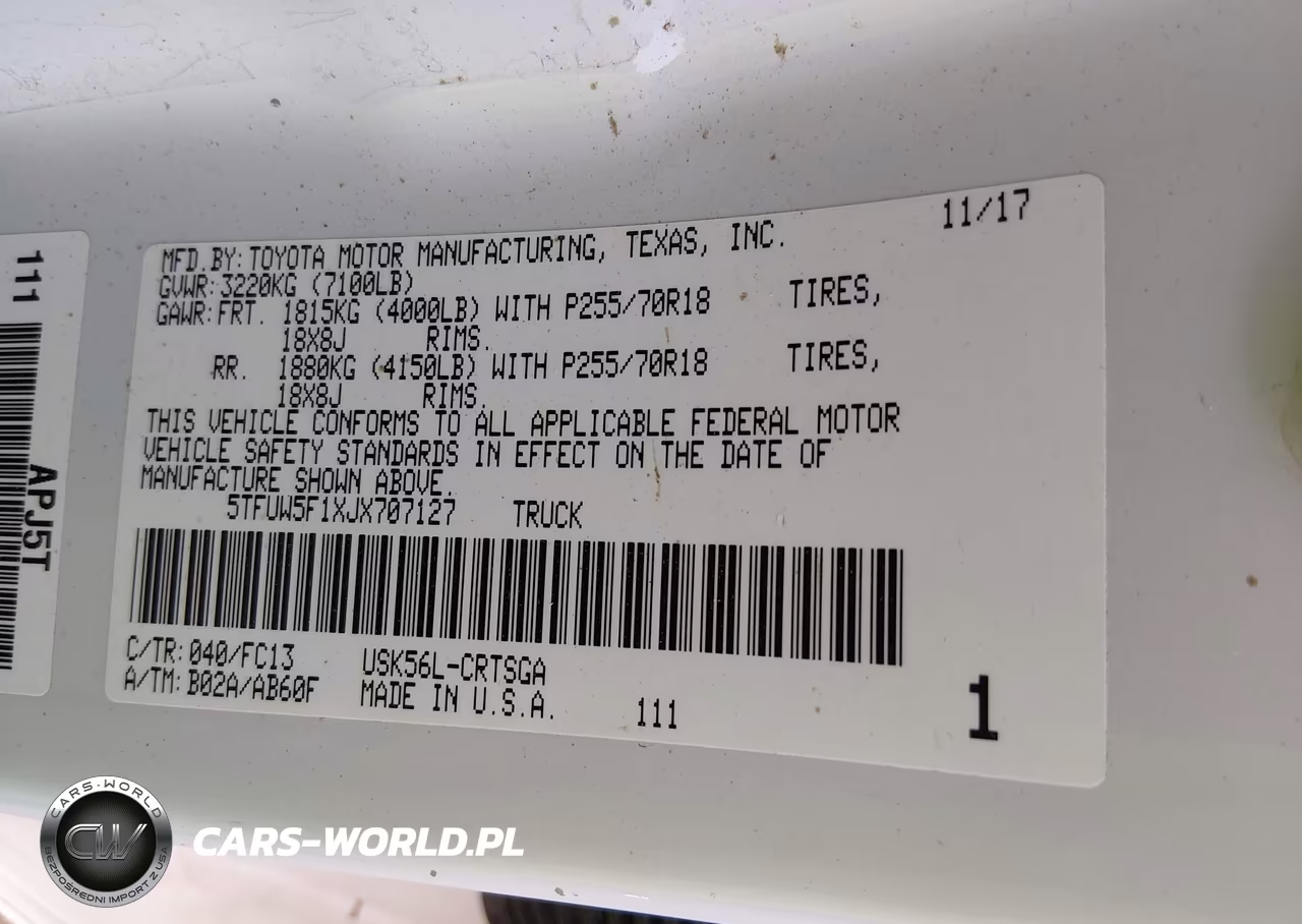 2018 Toyota Tundra Sr5 5.7L V8 VIN:5TFUW5F1XJX707127 - 9