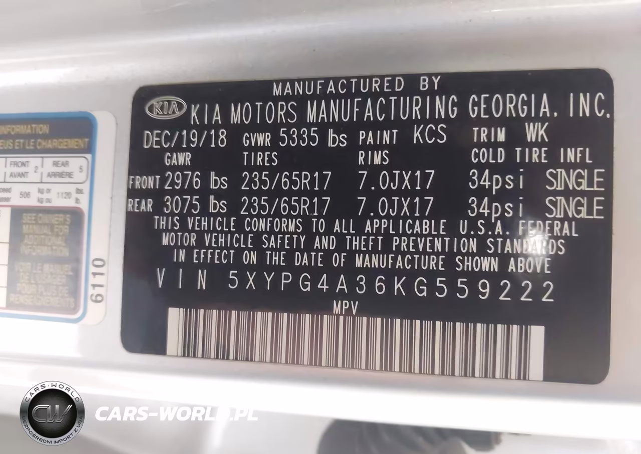 2019 Kia Sorento 2.4L L VIN:5XYPG4A36KG559222 - 9