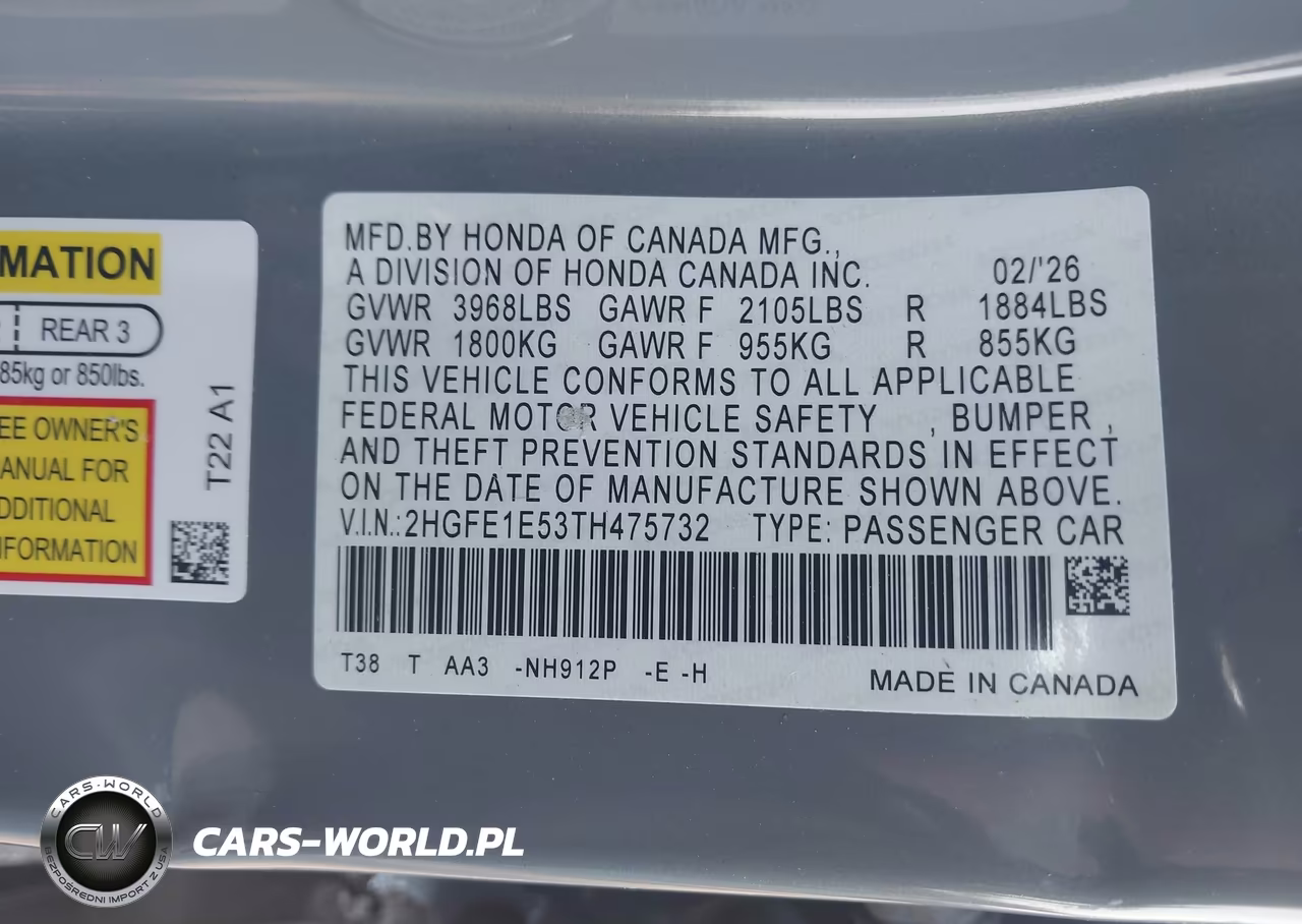 2026 Honda Civic Si Sedan VIN:2HGFE1E53TH475732 - 9
