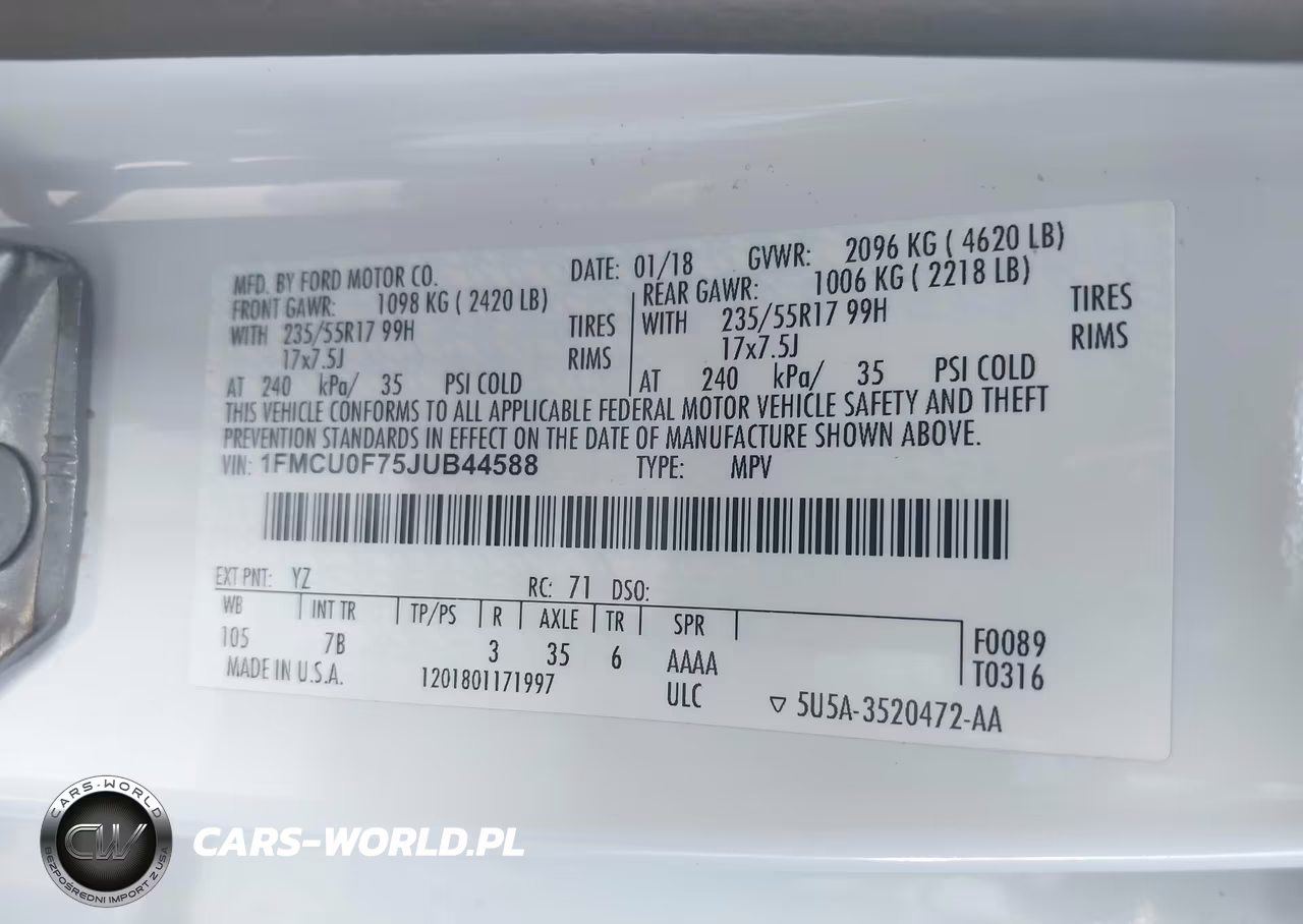 2018 Ford Escape S VIN:1FMCU0F75JUB44588 - 9