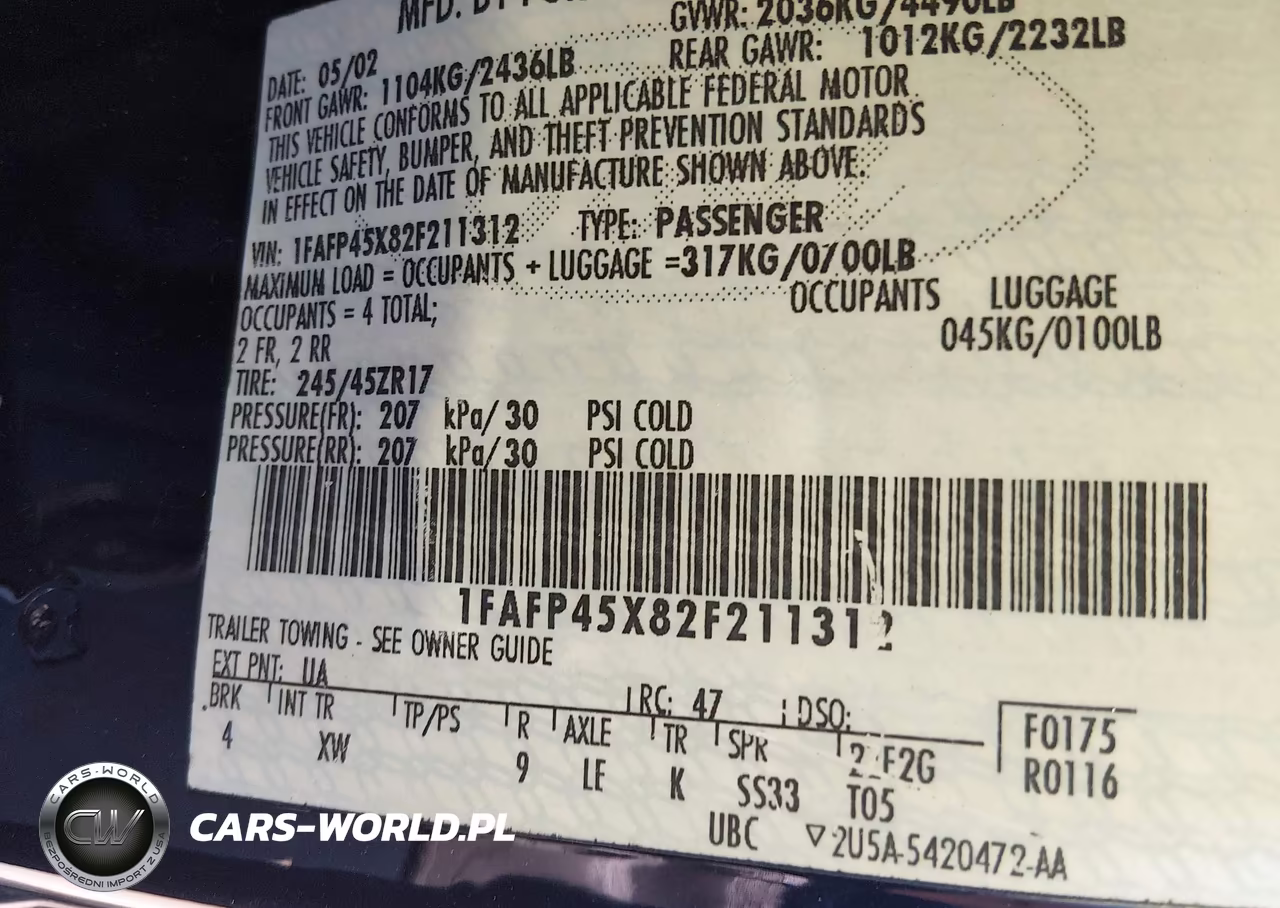 2002 Ford Mustang VIN:1FAFP45X82F211312 - 9