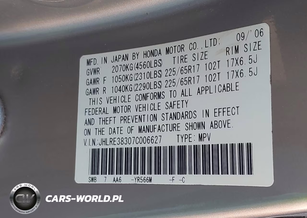 2007 Honda Cr-V Lx VIN:JHLRE38307C006627 - 9