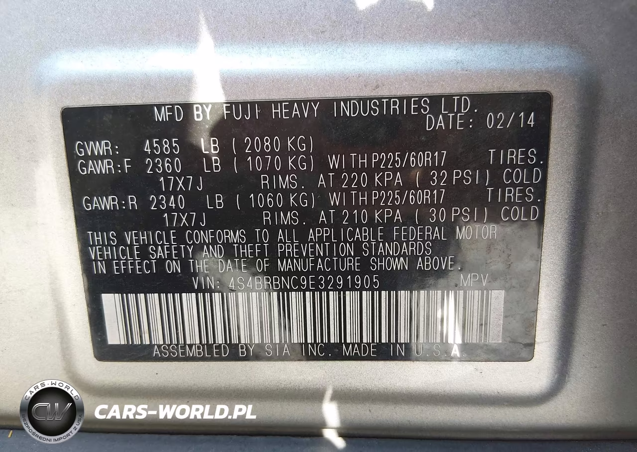 2014 Subaru Outback 2.5I Limited VIN:4S4BRBNC9E3291905 - 9