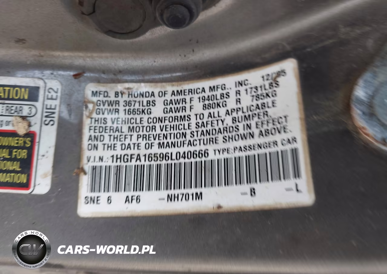 2006 Honda Civic Lx VIN:1HGFA16596L040666 - 9