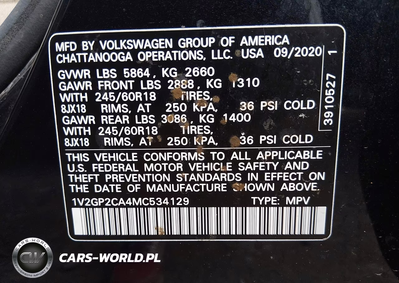 2021 Volkswagen Atlas 2.0T S VIN:1V2GP2CA4MC534129 - 9