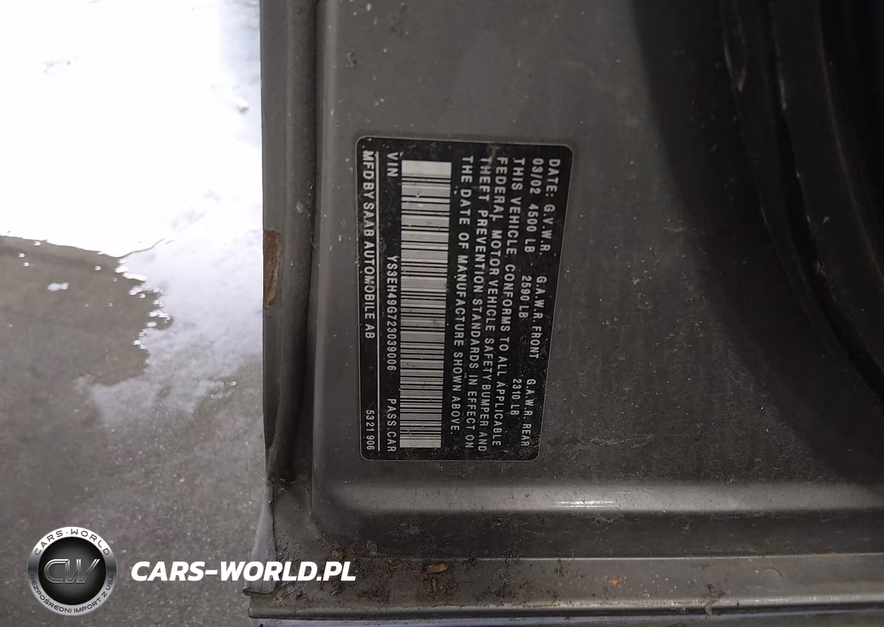 2002 Saab 9-5 Aero VIN:YS3EH49G723039006 - 9