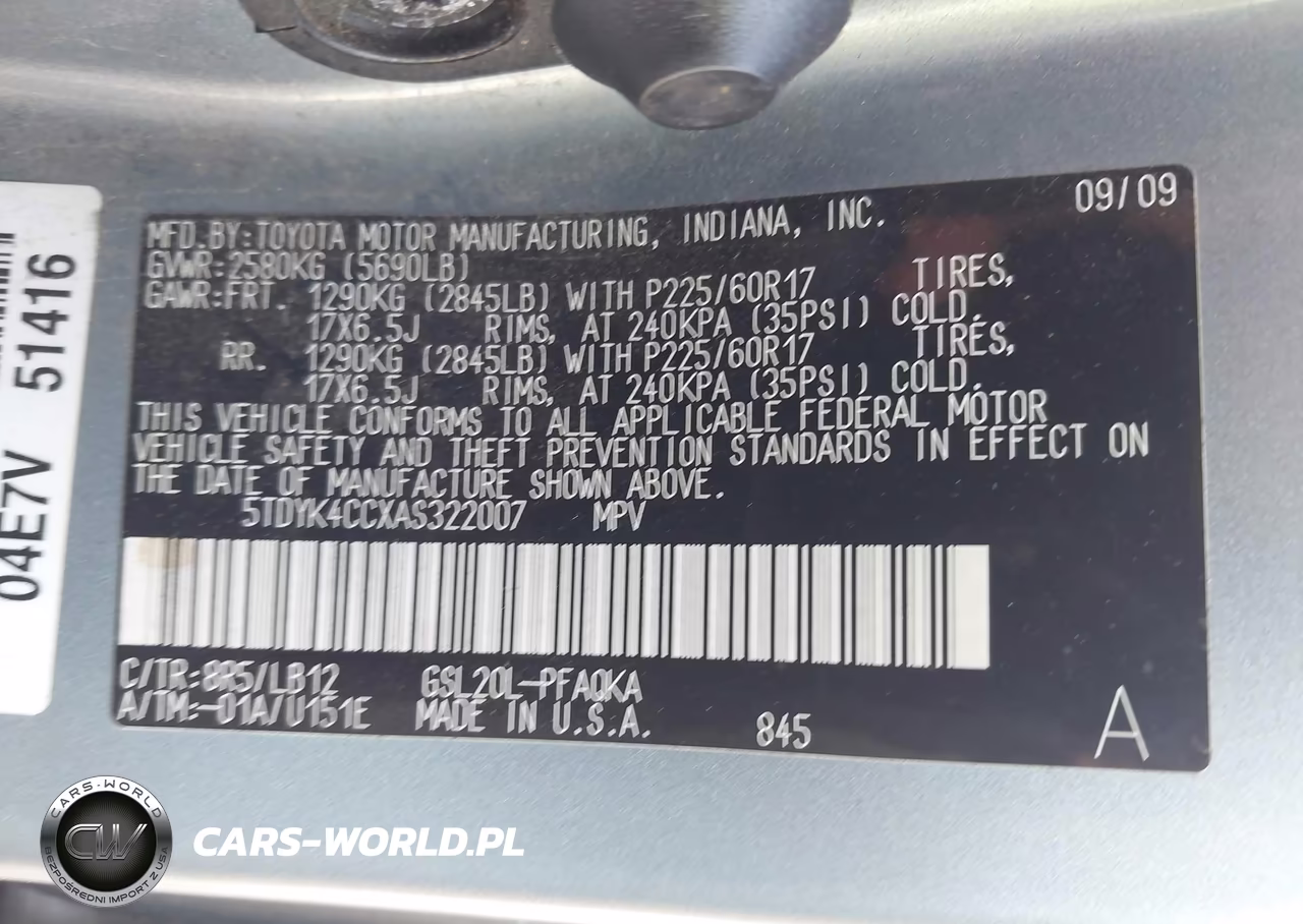 2010 Toyota Sienna Xle VIN:5TDYK4CCXAS322007 - 9