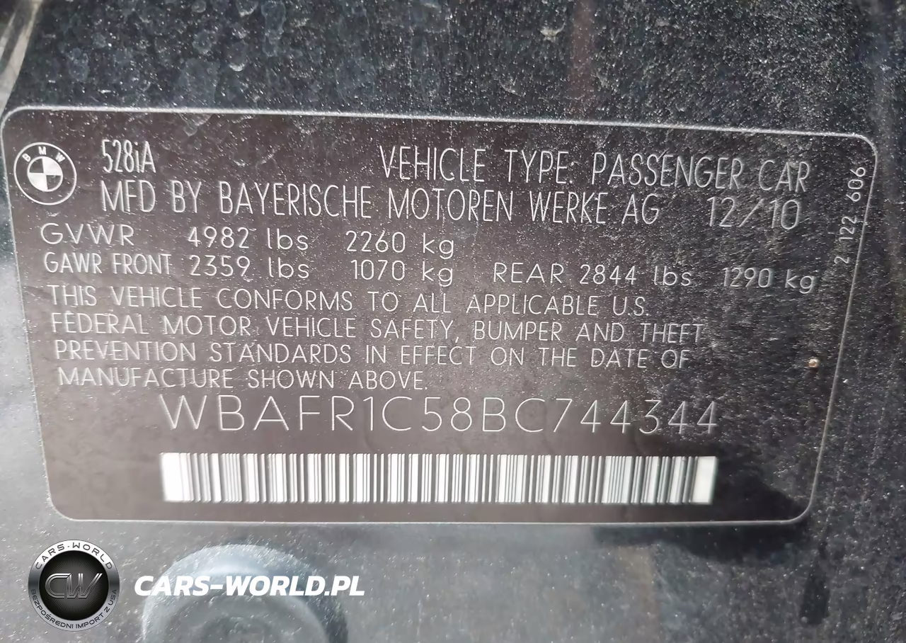 2011 BMW 528I VIN:WBAFR1C58BC744344 - 9