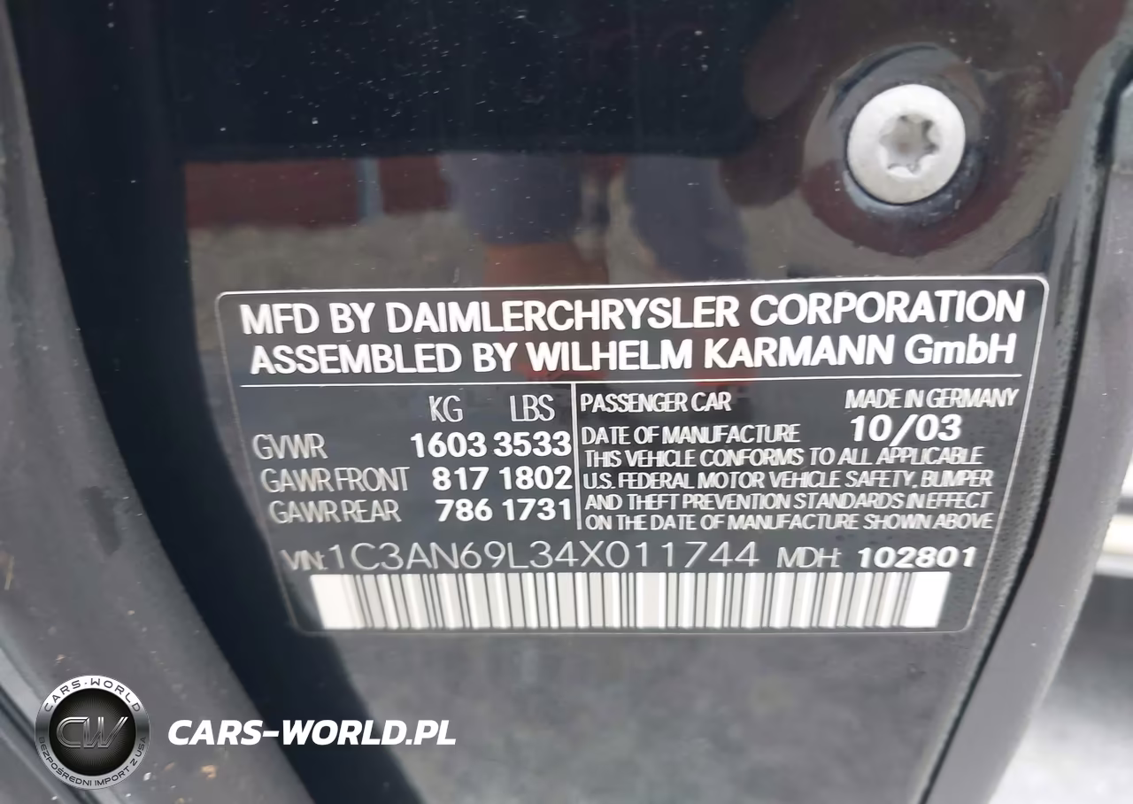 2004 Chrysler Crossfire VIN:1C3AN69L34X011744 - 9