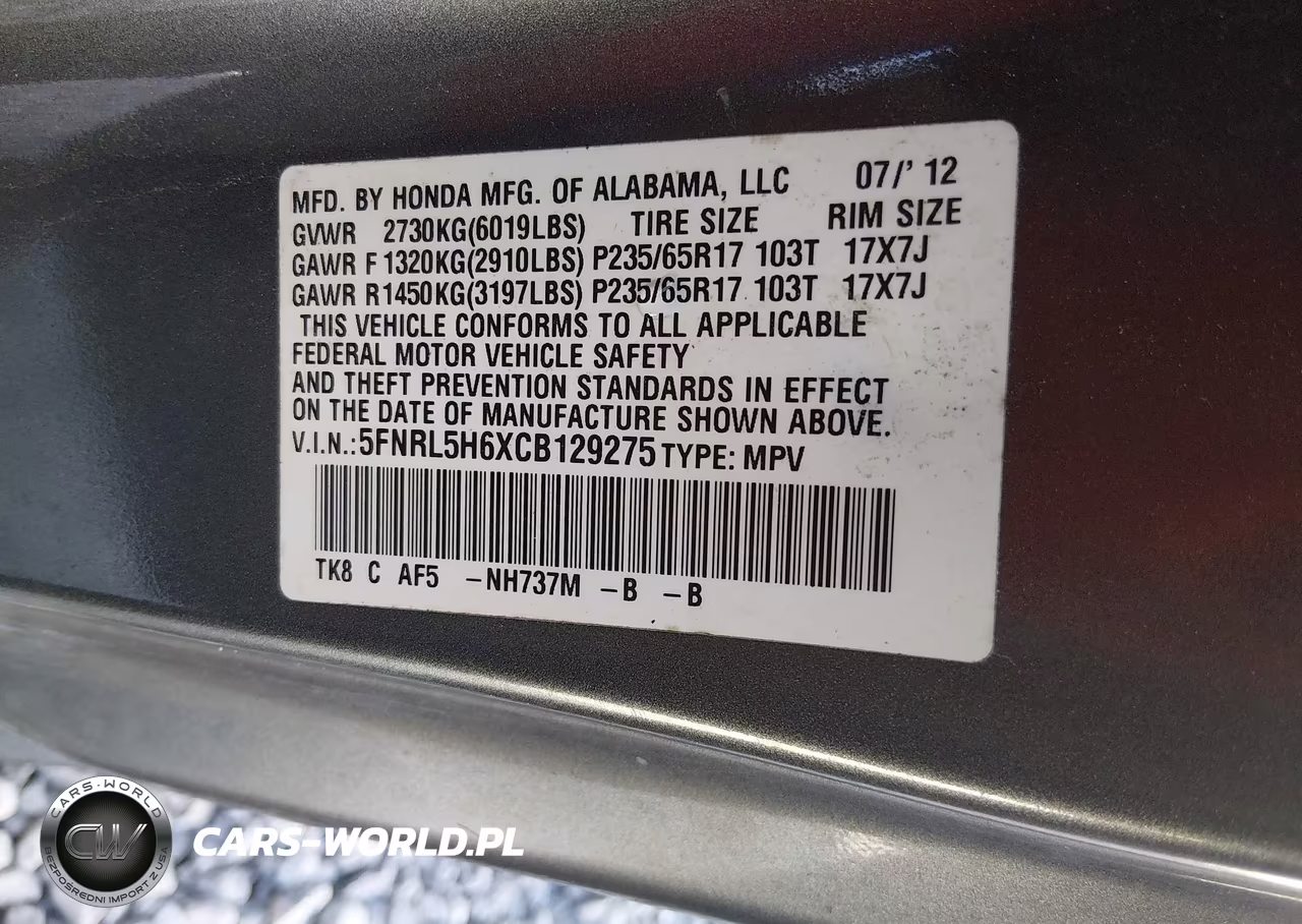 2012 Honda Odyssey Ex-L VIN:5FNRL5H6XCB129275 - 9