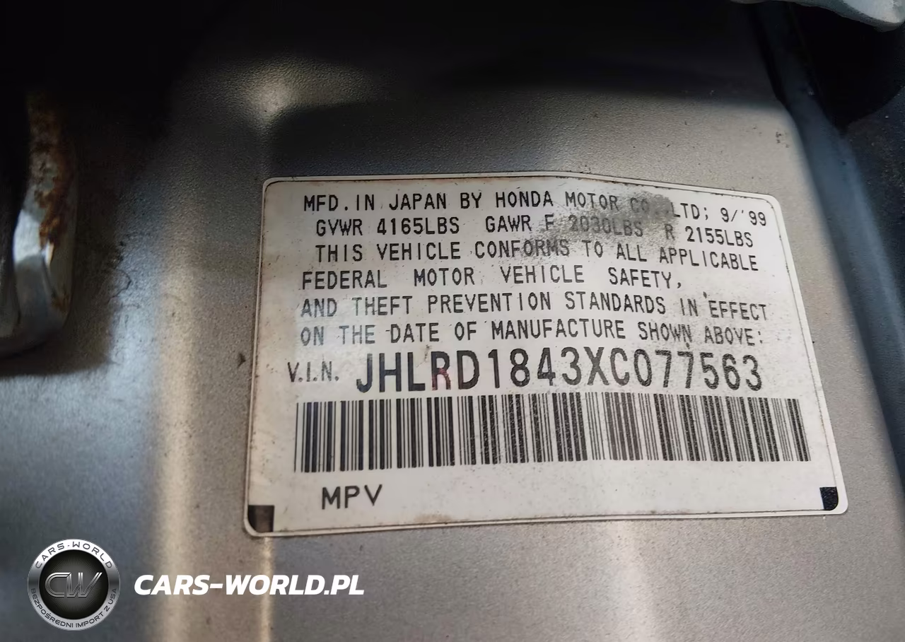 1999 Honda Cr-V Lx VIN:JHLRD1843XC077563 - 9