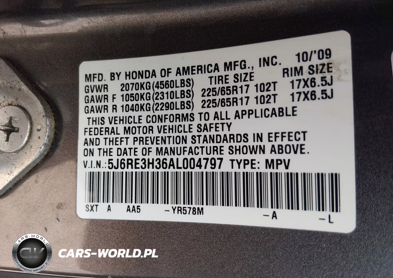 2010 Honda Cr-V Lx VIN:5J6RE3H36AL004797 - 9