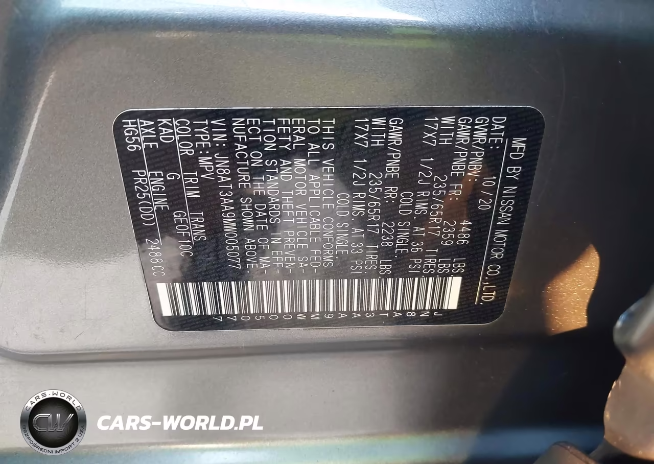 2021 Nissan Rogue S Fwd VIN:JN8AT3AA9MW005077 - 9