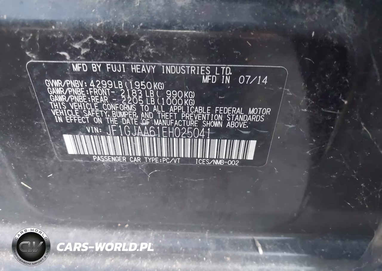 2014 Subaru Impreza 2.0I VIN:JF1GJAA61EH025041 - 9