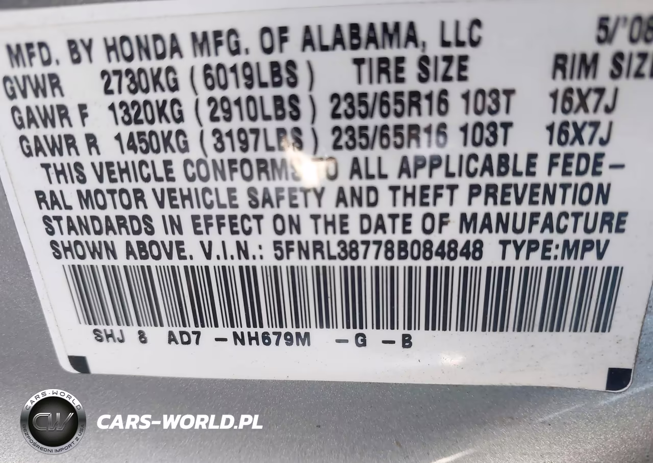 2008 Honda Odyssey Ex-L VIN:5FNRL38778B084848 - 9