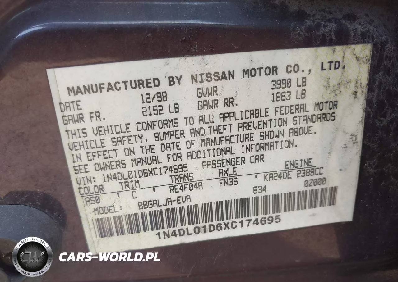 1999 Nissan Altima Gle-Gxe-Se-Se-L-Xe VIN:1N4DL01D6XC174695 - 9