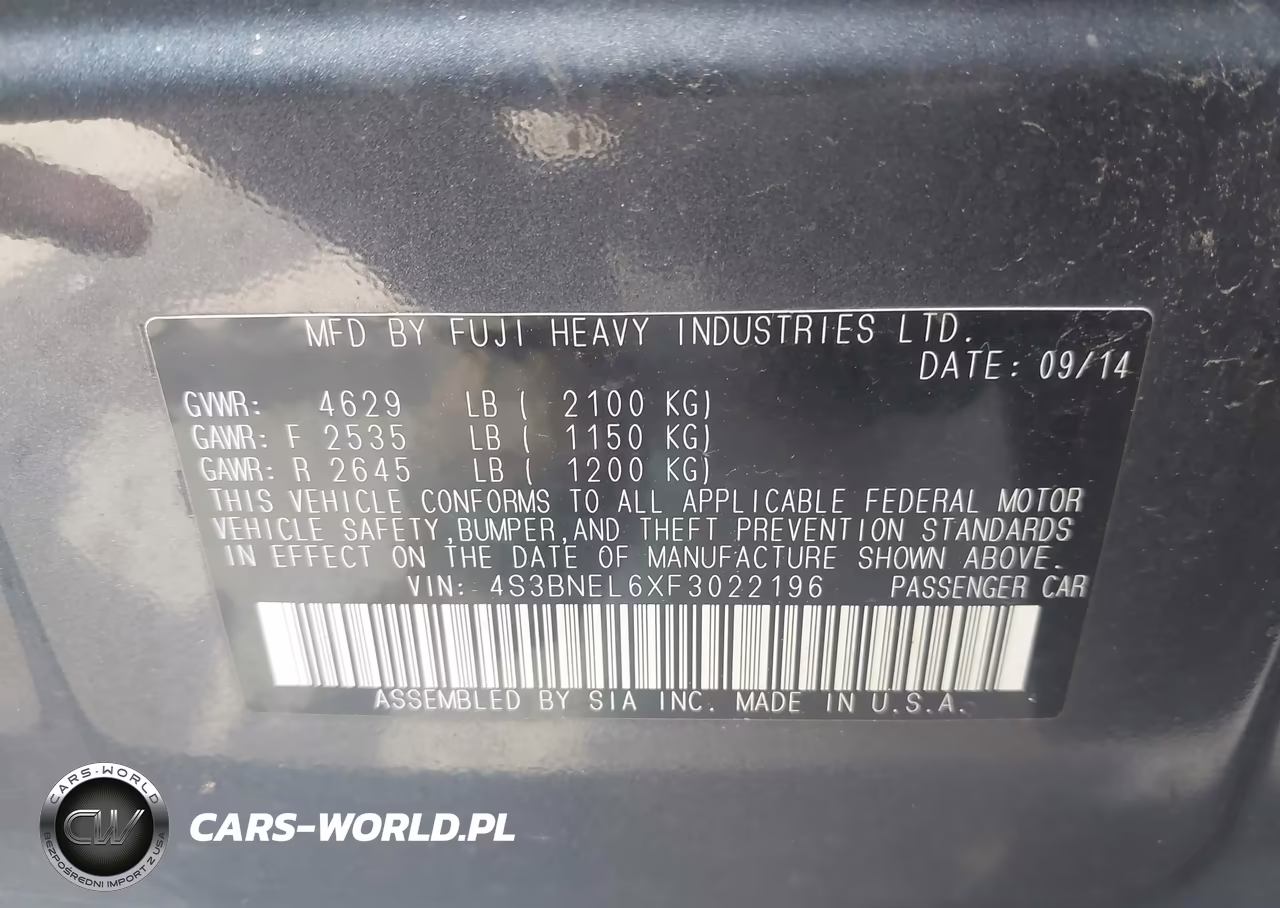 2015 Subaru Legacy 3.6R Limited VIN:4S3BNEL6XF3022196 - 9