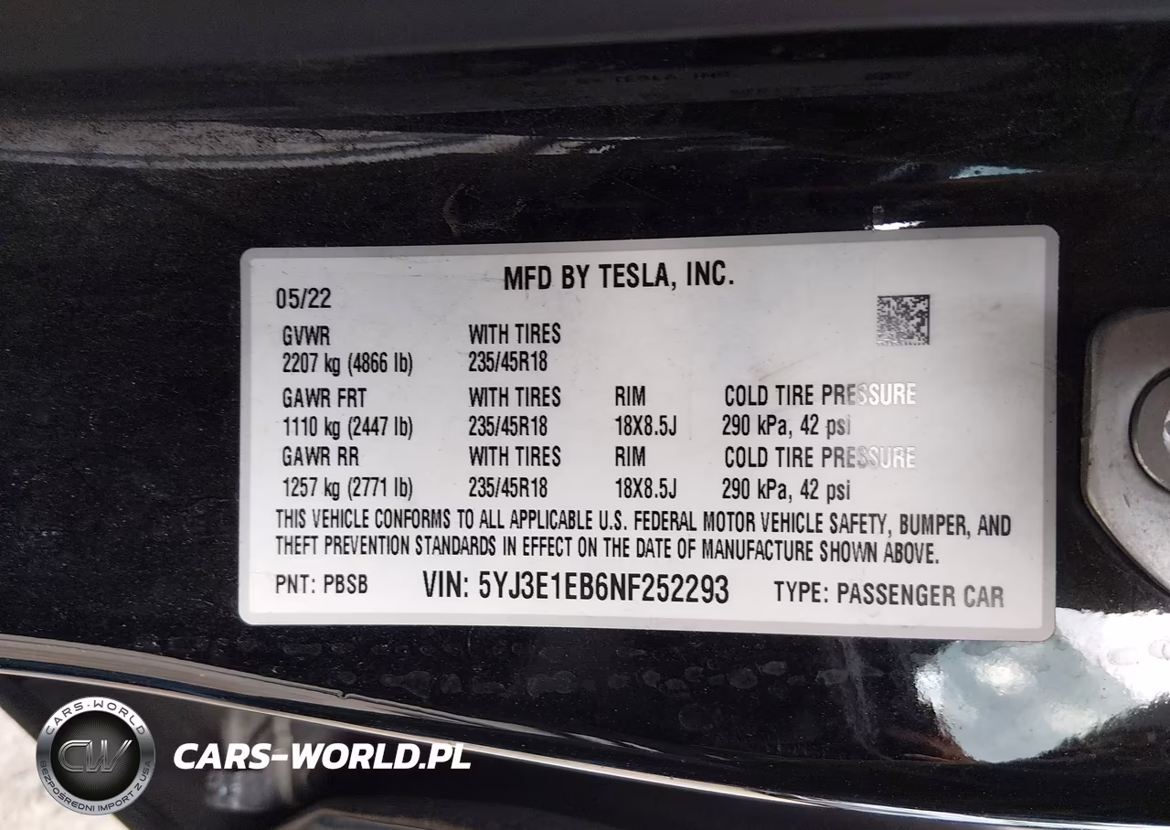 2022 Tesla Model 3 Long Range Dual Motor All-Wheel Drive VIN:5YJ3E1EB6NF252293 - 9