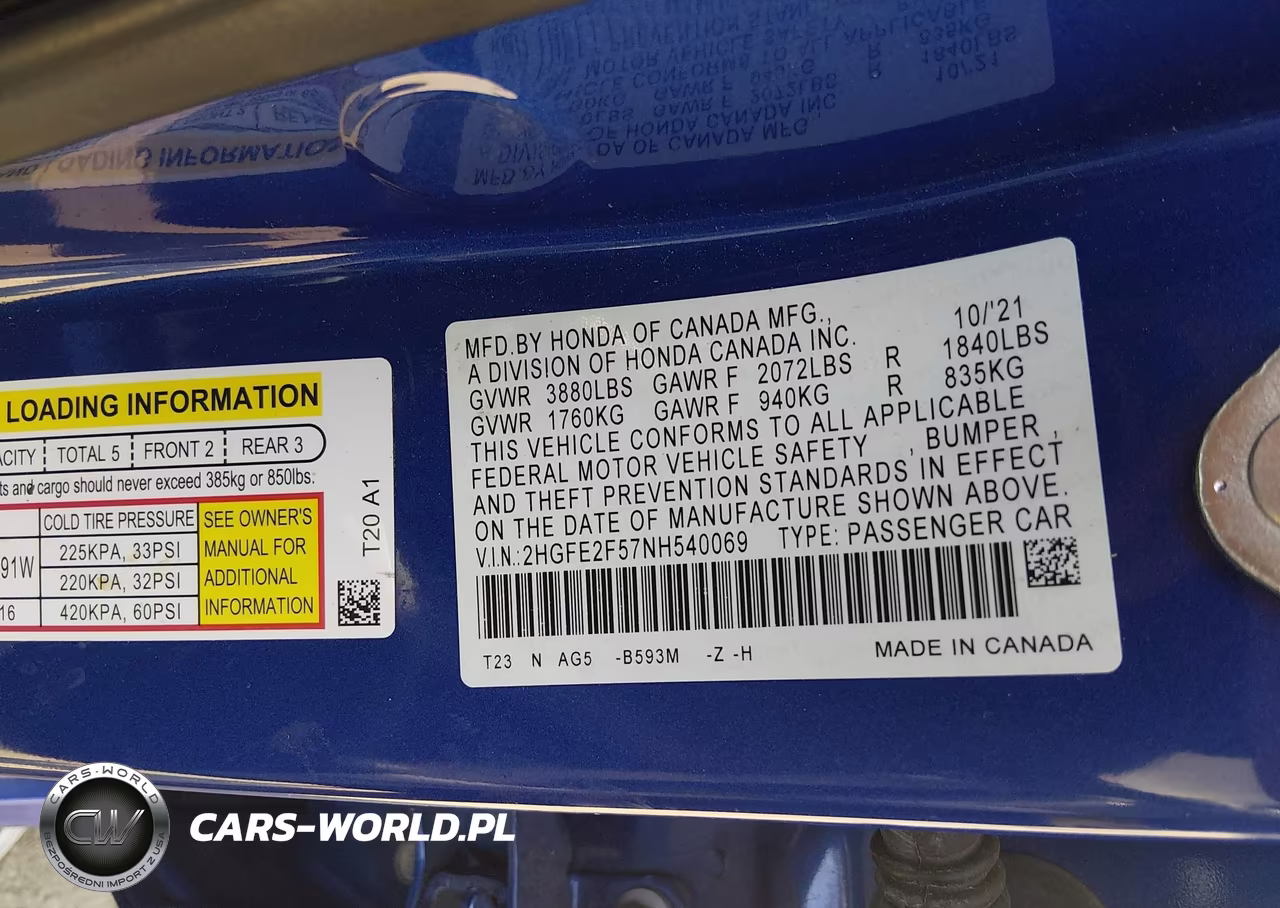 2022 Honda Civic Sport VIN:2HGFE2F57NH540069 - 9