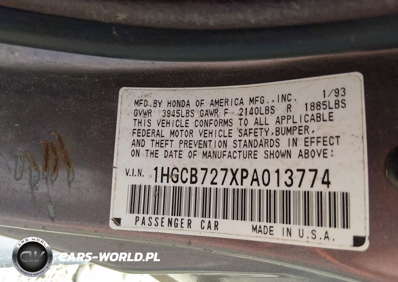 1993 Honda Accord Ex VIN:1HGCB727XPA013774 - 8