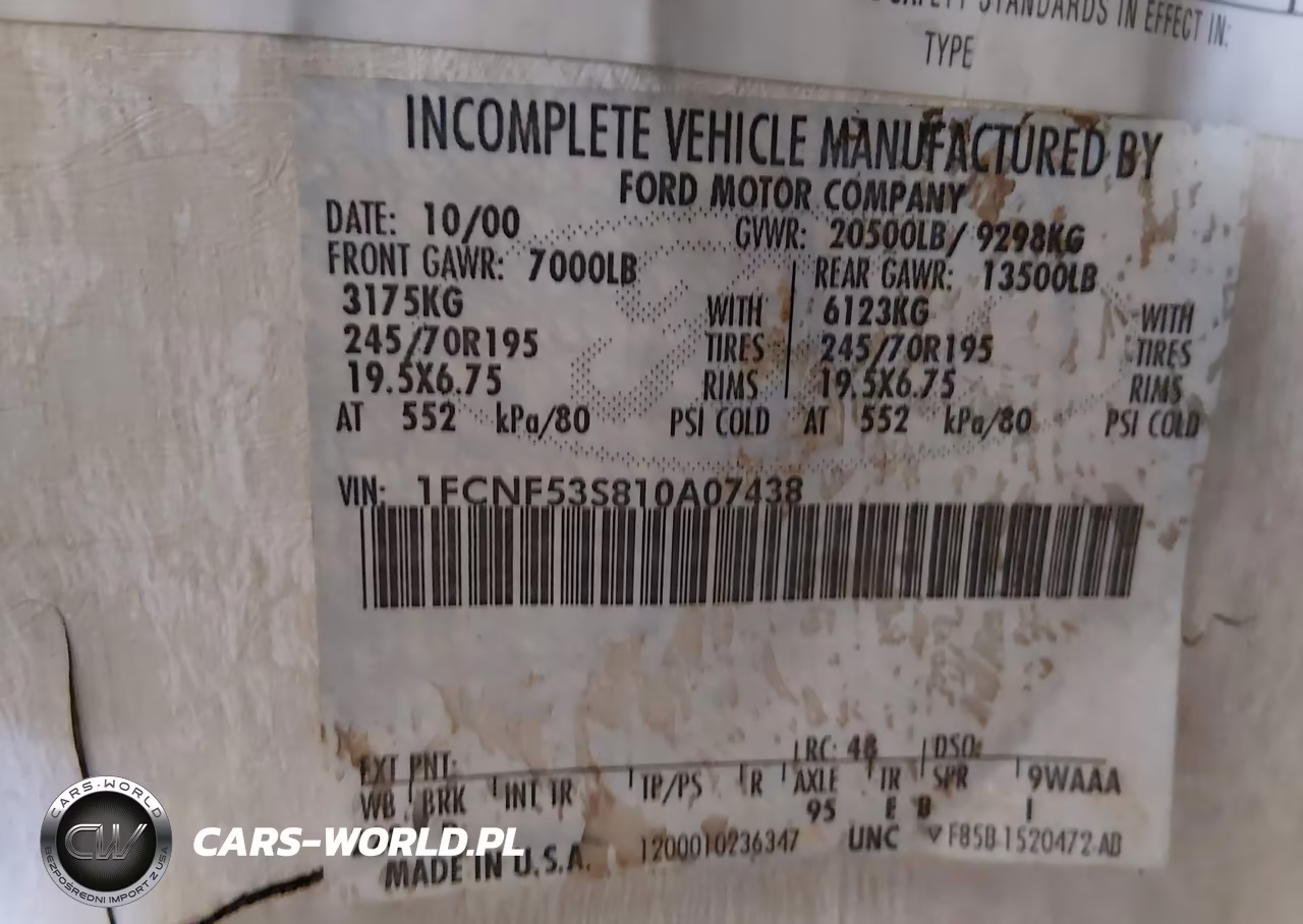 2001 Ford F550 Super Duty Stripped Chass VIN:1FCNF53S810A07438 - 9