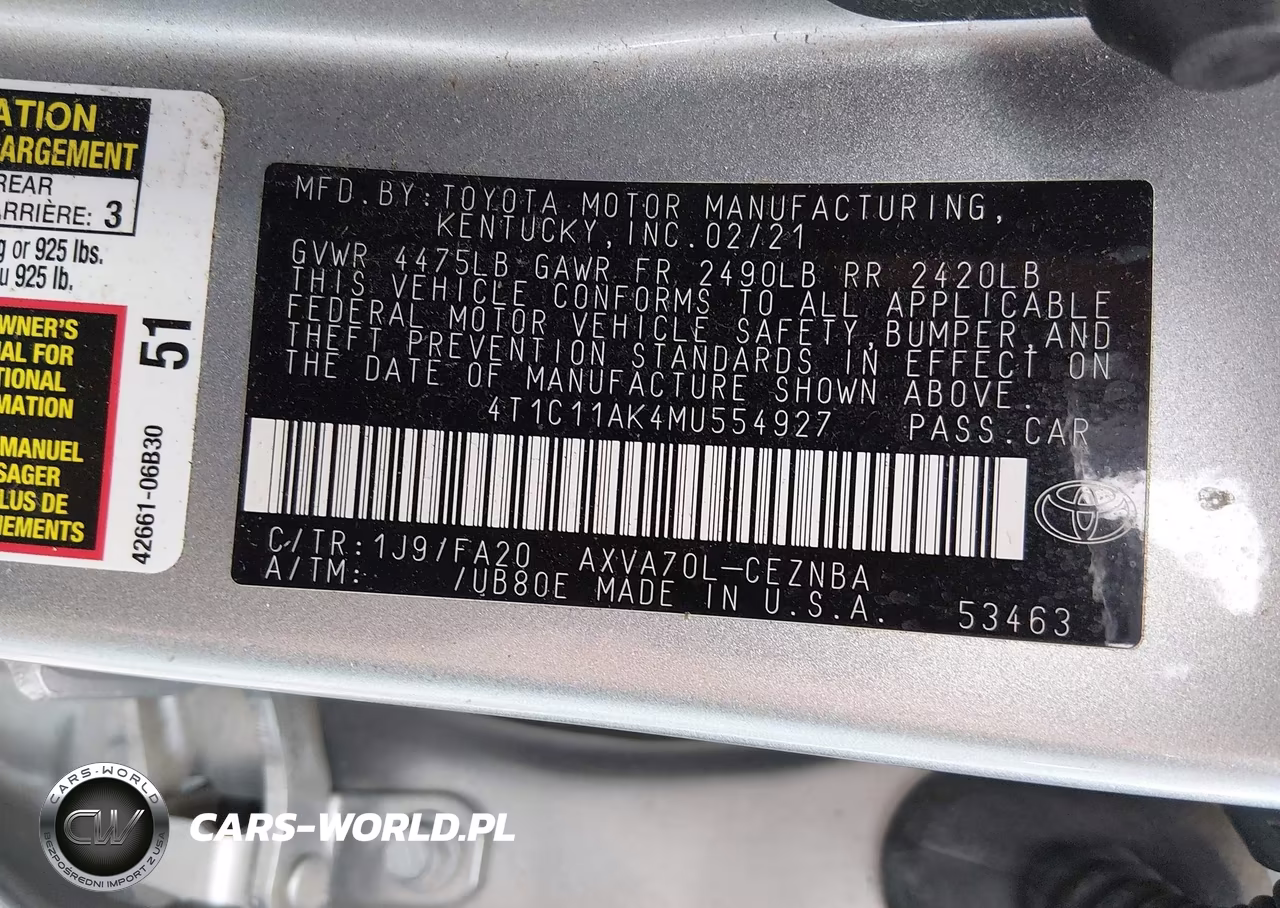 2021 Toyota Camry Le VIN:4T1C11AK4MU554927 - 9