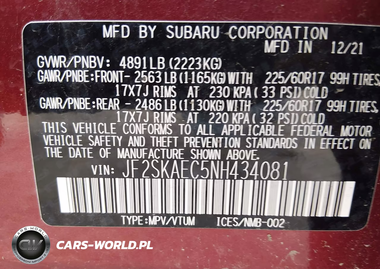 2022 Subaru Forester Premium VIN:JF2SKAEC5NH434081 - 9