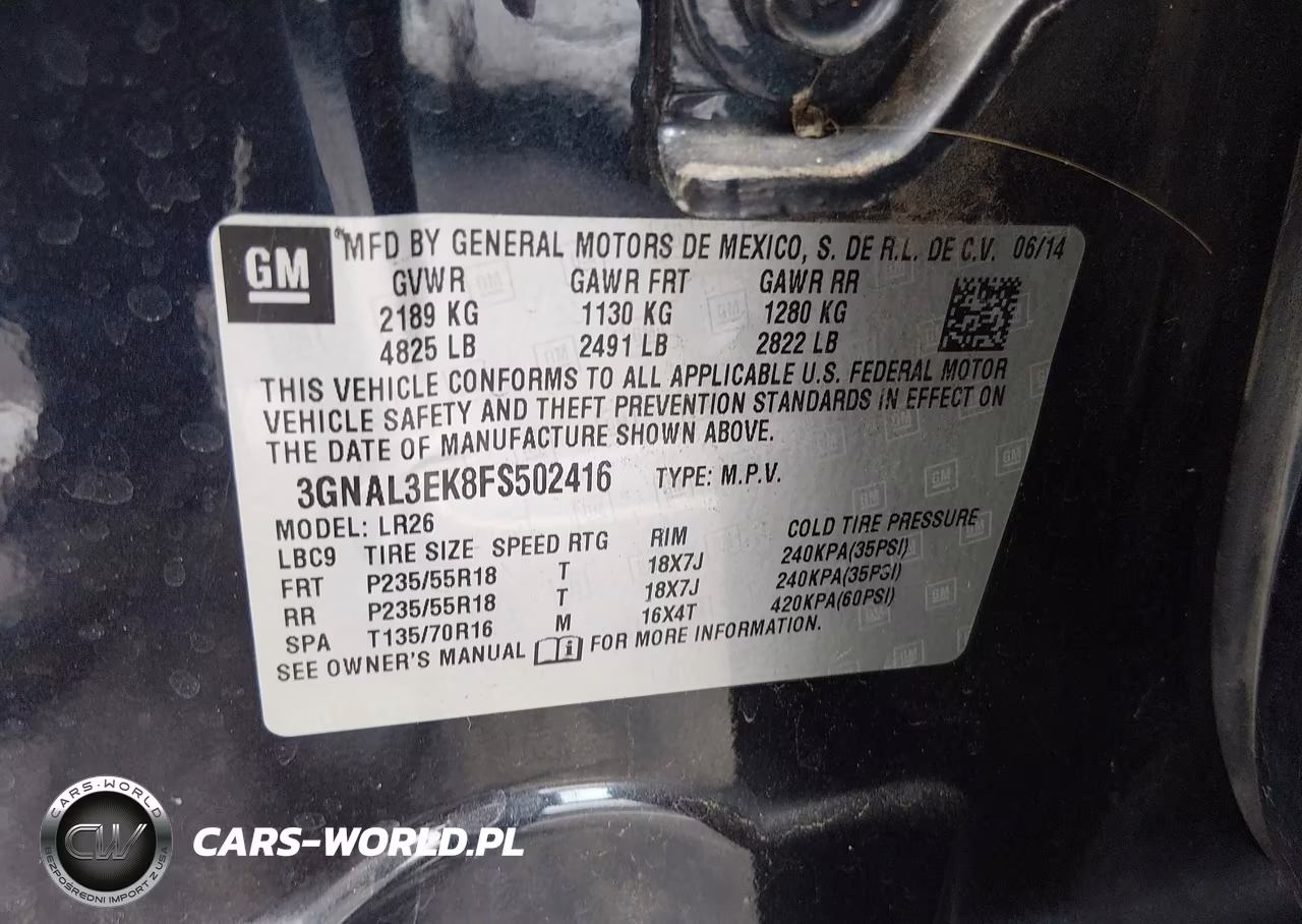 2015 Chevrolet Captiva Sport Lt VIN:3GNAL3EK8FS502416 - 9