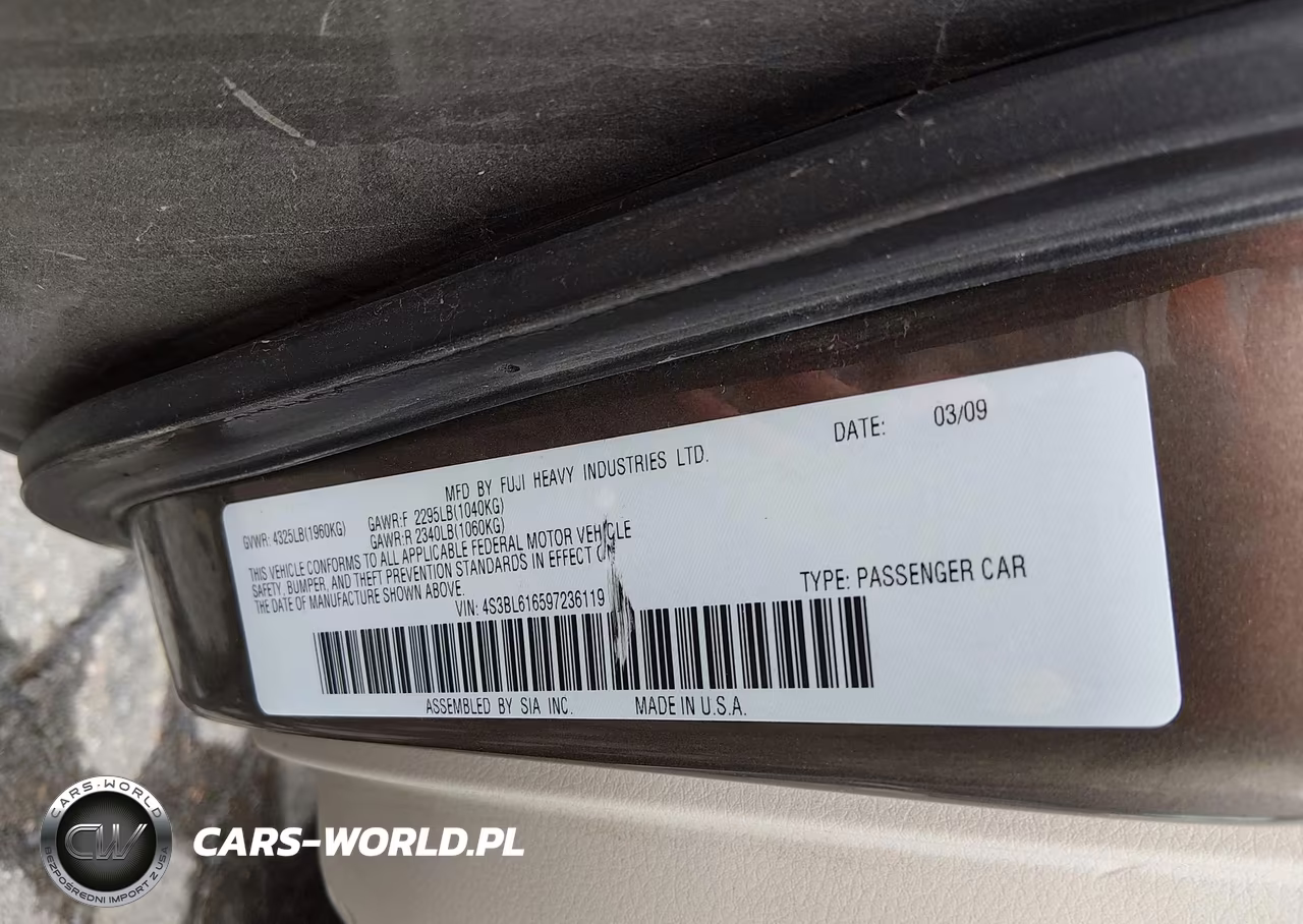 2009 Subaru Legacy 2.5I VIN:4S3BL616597236119 - 9