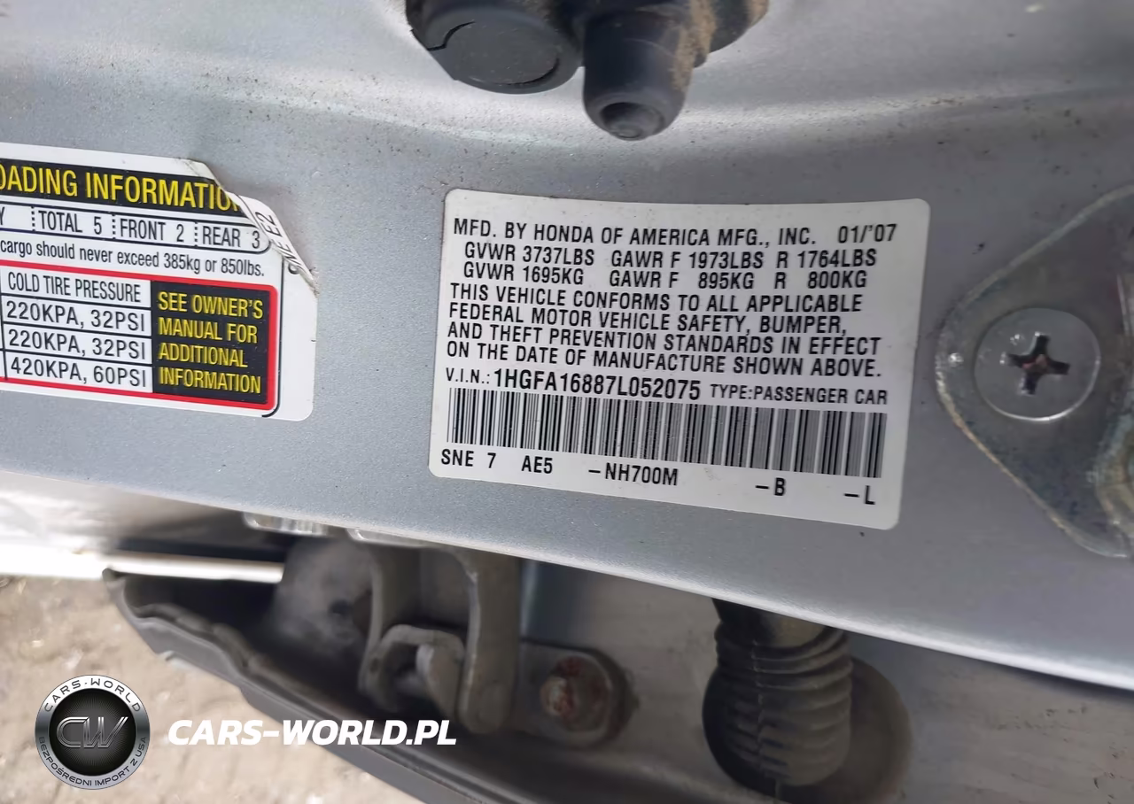 2007 Honda Civic Ex VIN:1HGFA16887L052075 - 9