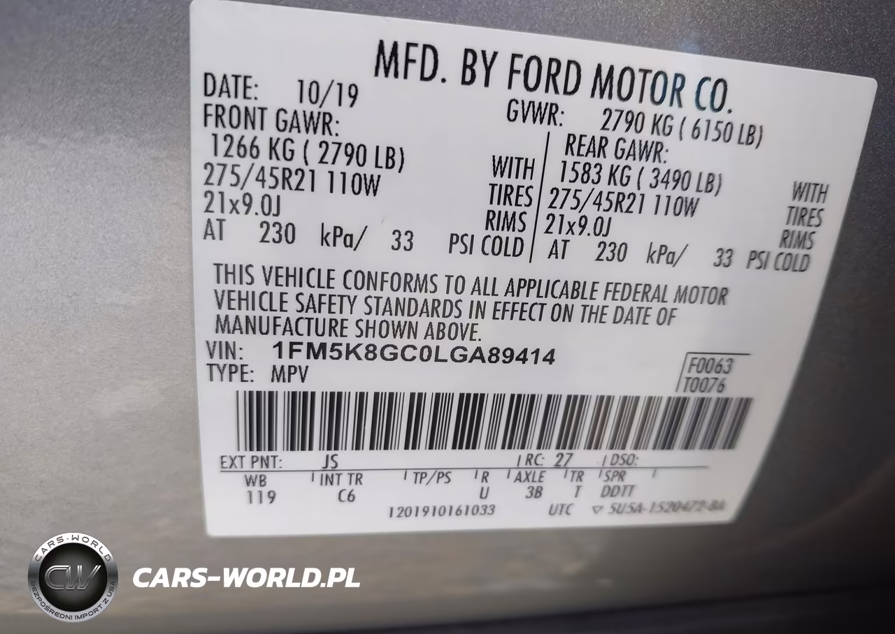 2020 Ford Explorer St VIN:1FM5K8GC0LGA89414 - 9