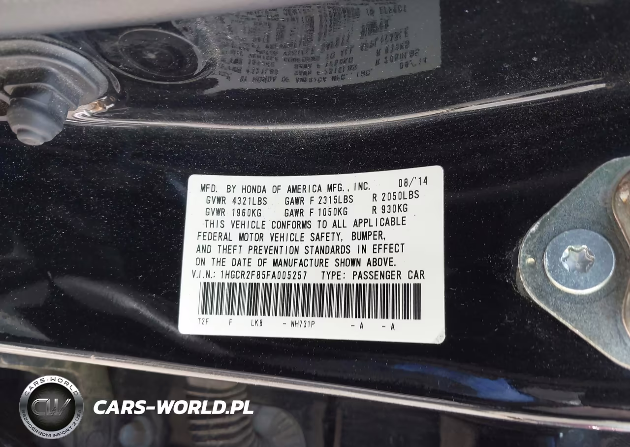 2015 Honda Accord Ex-L VIN:1HGCR2F85FA005257 - 9