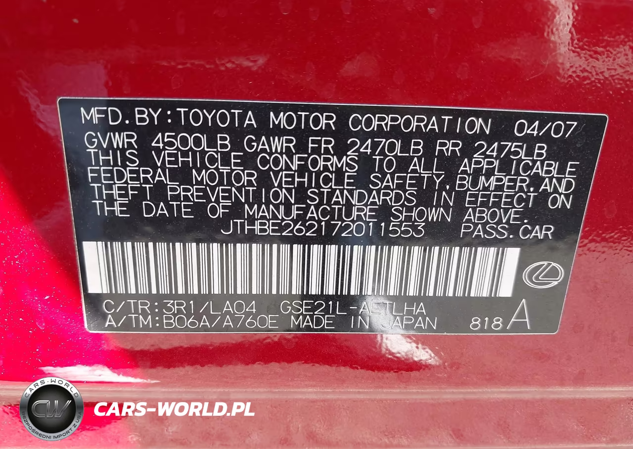 2007 Lexus Is 350 VIN:JTHBE262172011553 - 9