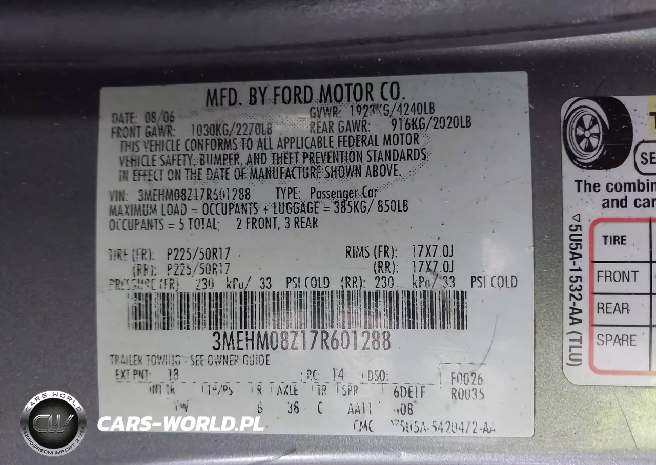 2007 Mercury Milan Premier VIN:3MEHM08Z17R601288 - 9