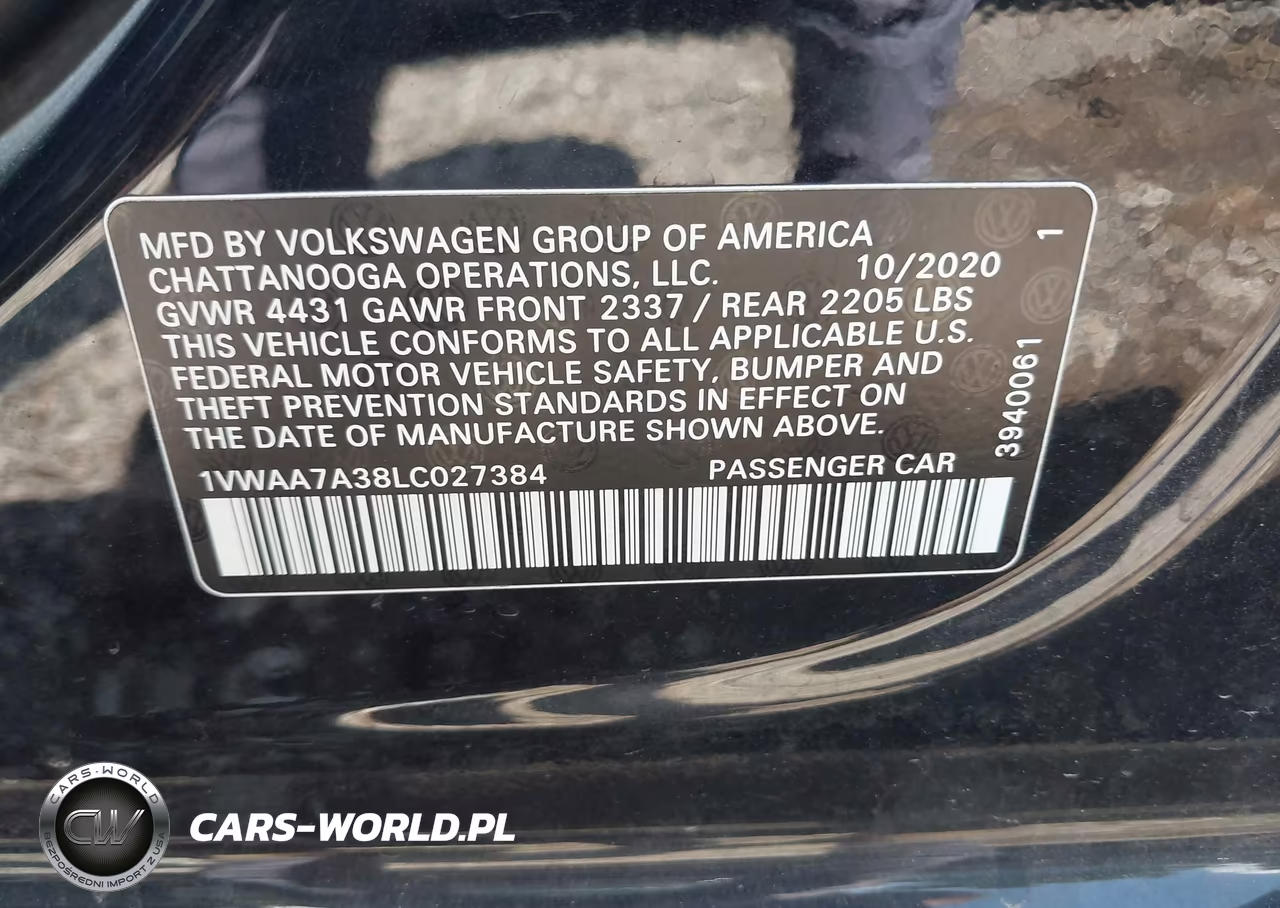 2020 Volkswagen Passat 2.0T S VIN:1VWAA7A38LC027384 - 9