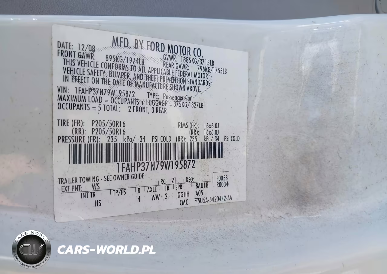 2009 Ford Focus Sel VIN:1FAHP37N79W195872 - 9