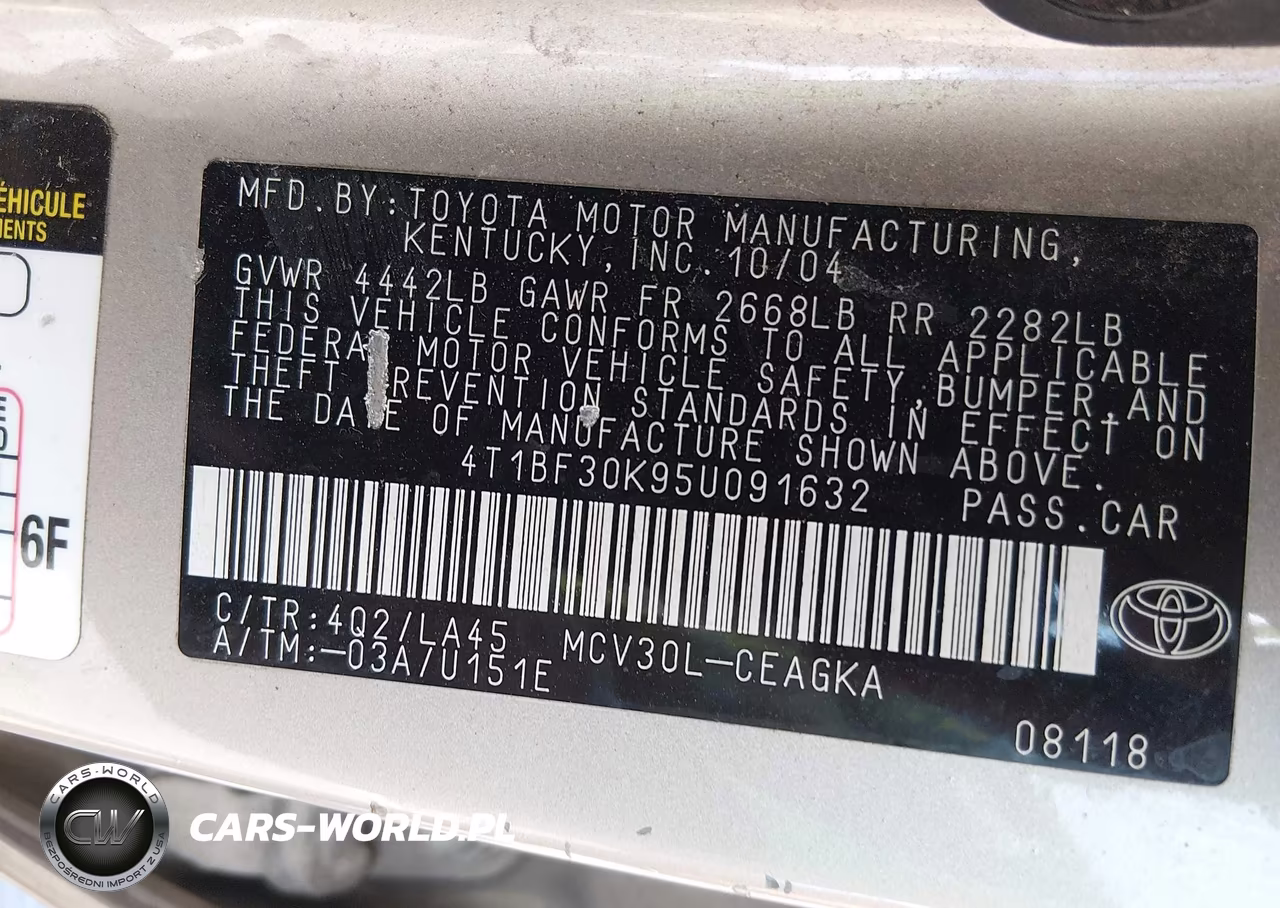 2005 Toyota Camry Xle V6 VIN:4T1BF30K95U091632 - 9