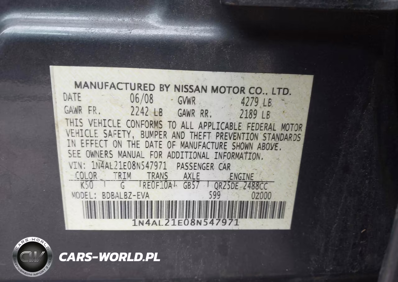 2008 Nissan Altima 2.5 Sl VIN:1N4AL21E08N547971 - 9