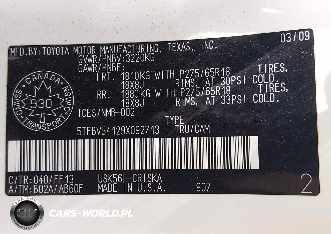 2009 Toyota Tundra Sr5 5.7L V8 VIN:5TFBV54129X092713 - 9