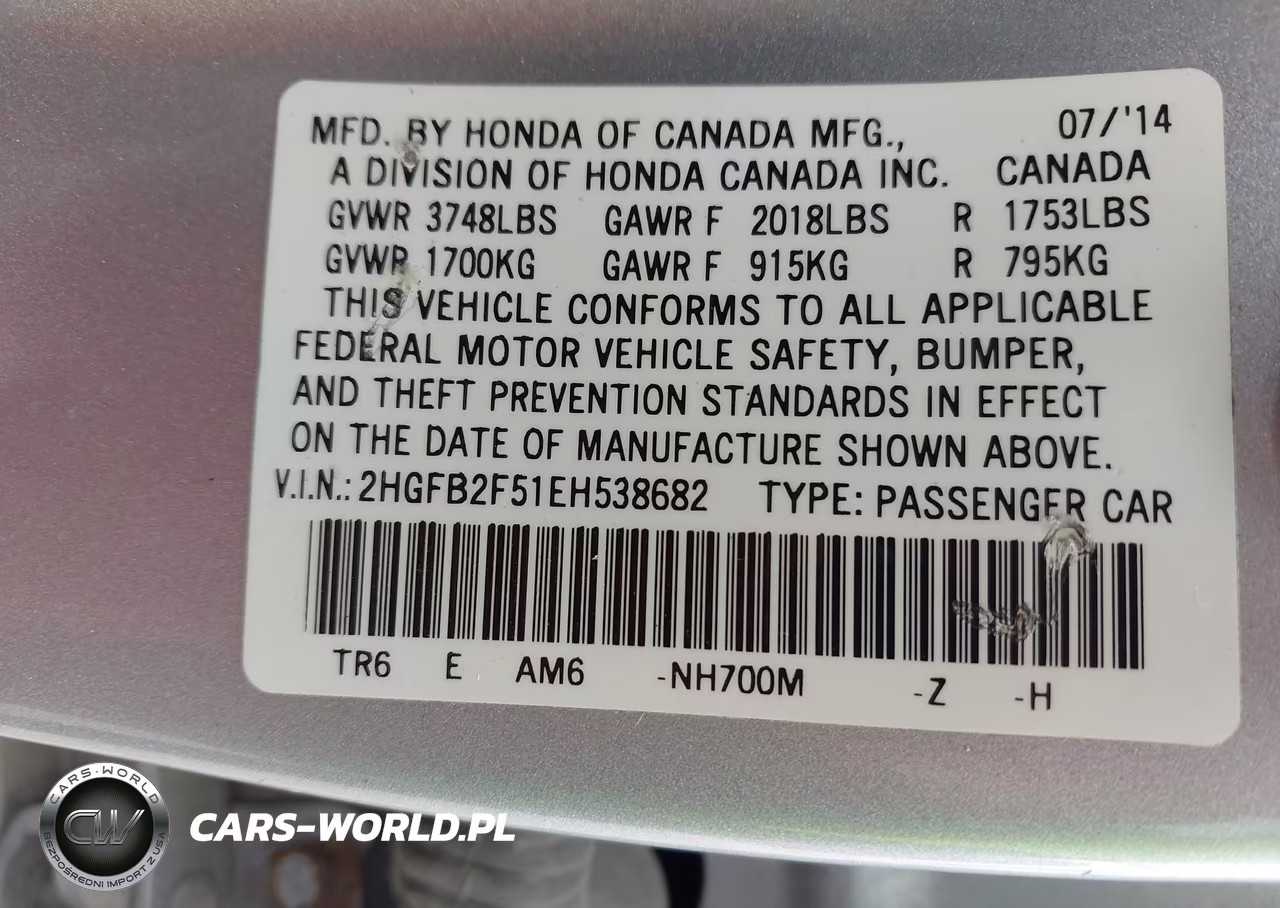 2014 Honda Civic Lx VIN:2HGFB2F51EH538682 - 9