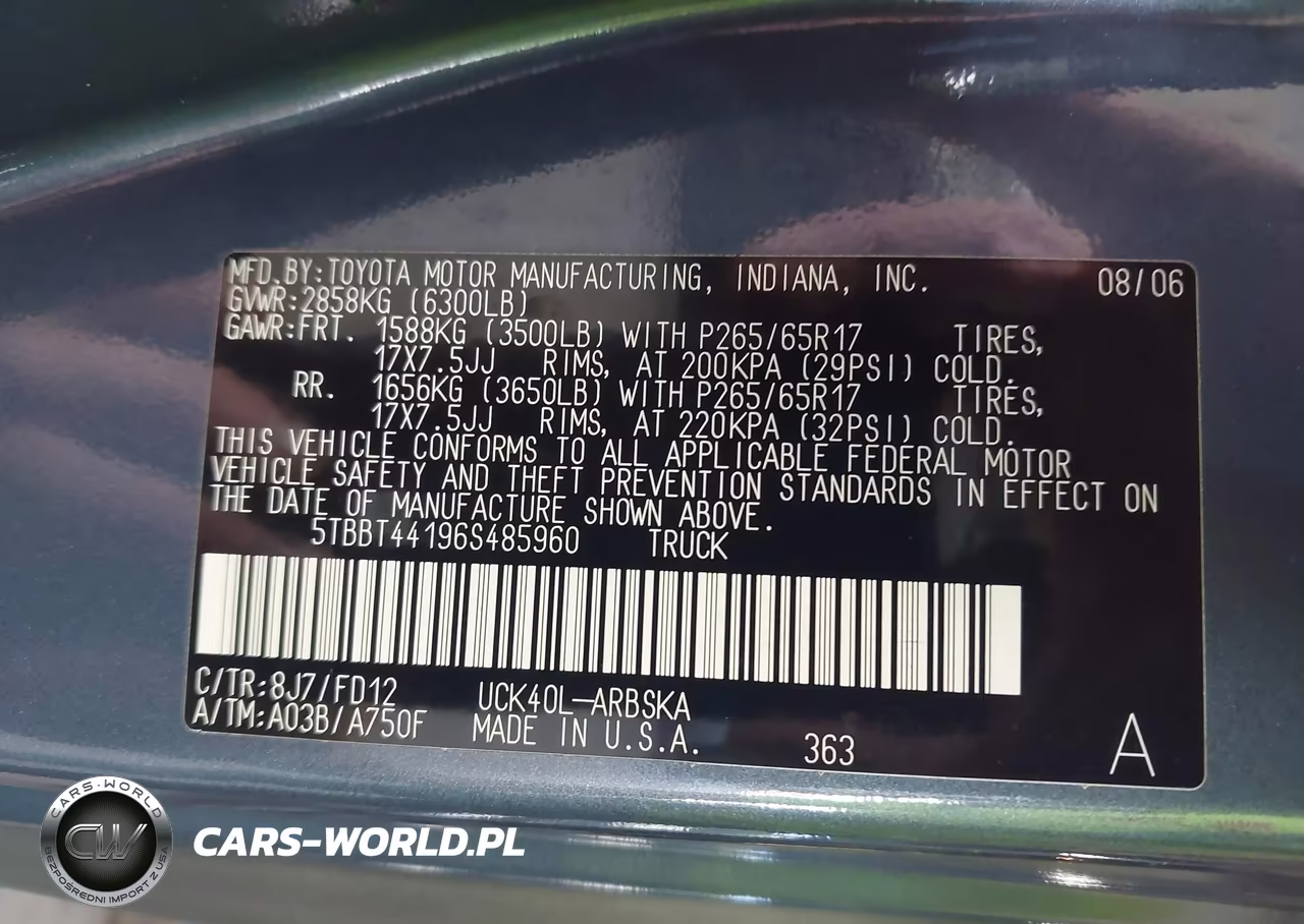2006 Toyota Tundra Sr5 V8 VIN:5TBBT44196S485960 - 9