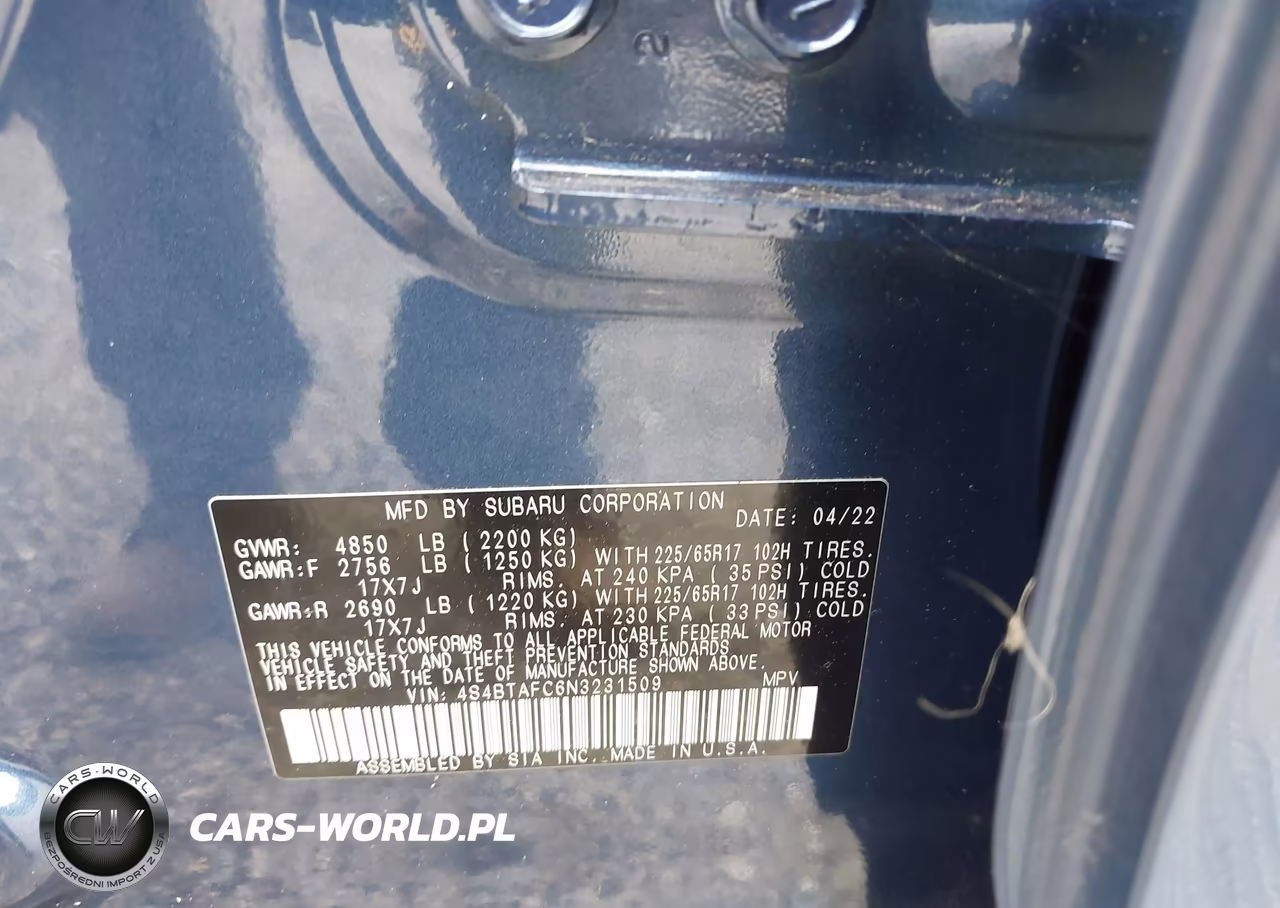 2022 Subaru Outback Premium VIN:4S4BTAFC6N3231509 - 9