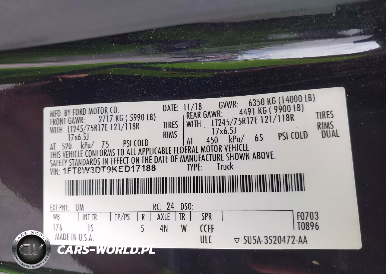 2019 Ford F-350 Xl VIN:1FT8W3DT9KED17188 - 9