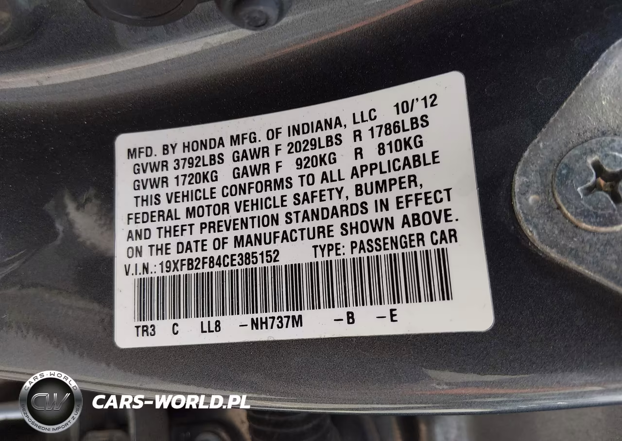 2012 Honda Civic Ex VIN:19XFB2F84CE385152 - 9
