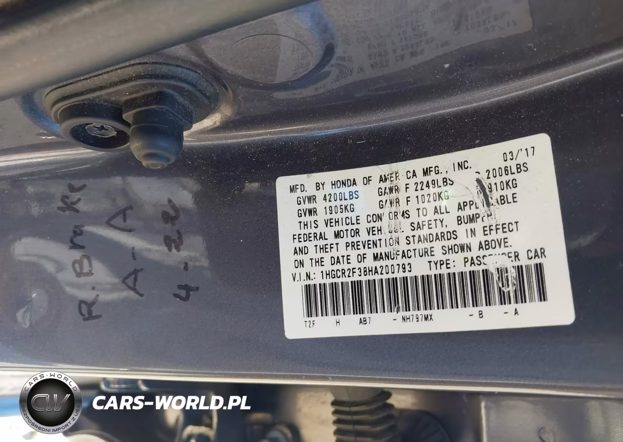 2017 Honda Accord Lx VIN:1HGCR2F38HA200793 - 9
